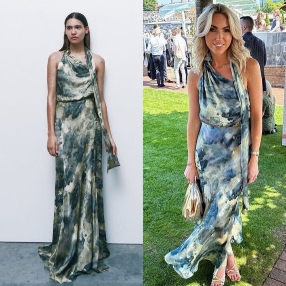 Zara Printed Maxi Slip Dress Limited Edition Women Size Small New Asymetrical